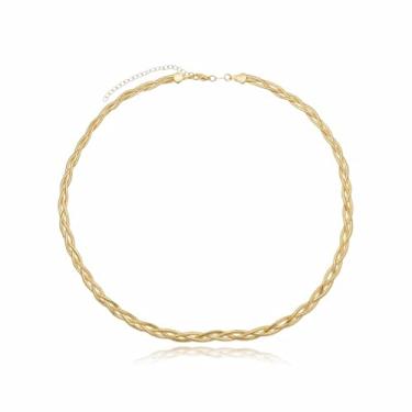 Imagem de Colar Feminino Choker Corrente Trançada Banhado em Ouro 18K Cor do Banho:Ouro
