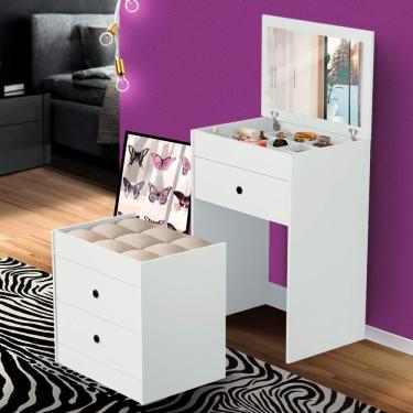 Imagem de Comoda Para Quarto Com Espelho e Banqueta Branco Shop JM