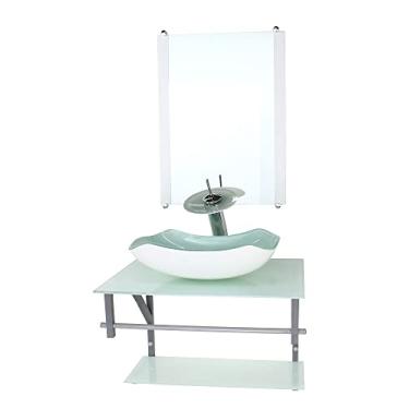 Imagem de GABINETE DE VIDRO PARA BANHEIRO 60CM AC CUBA ABAULADA BRANCO FULL COM TORNEIRA CASCATA