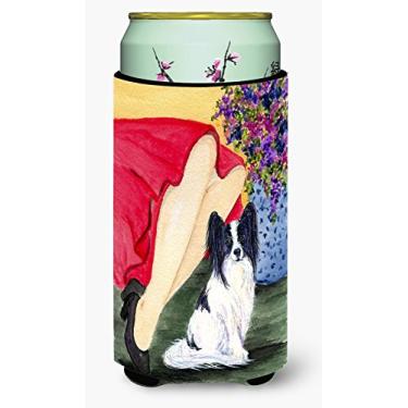 Imagem de Lady with her Papillon Tall Boy Beverage Insulator Beverage Insulator Hugger