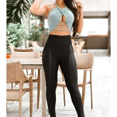 Imagem de Calça Montaria Preta Feminina Flanelada Legging Forrada