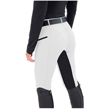Imagem de Calças de equitação para mulheres homens calças de cintura alta elásticas calças de equitação skinny jodhpurs leggings de ioga para camping, branco, GG (cintura: 75cm)