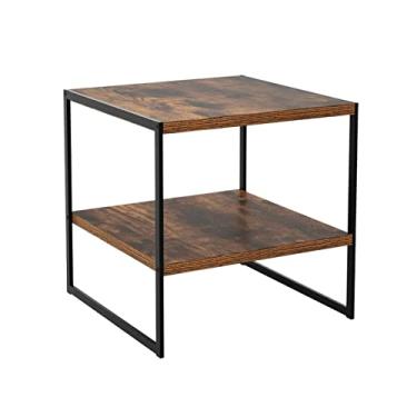 Imagem de SISWIM Mesa de centro 2 camadas industrial mesa de cabeceira mesa de canto mesa de centro rústica com armário mesa lateral de metal vintage unidade mesas de canto