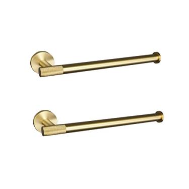 Imagem de Toalheiro dourado Anel de barra de toalha de ouro escovado Conjunto de ferragens de roupão Gancho de casaco Suporte de papel higiênico Kit de acessórios de banheiro, 2 PCS Anel de toalha