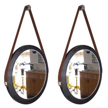 Imagem de Kit 2 Espelhos Adnet Com Alça De Couro Banheiro Para Sala Para Quarto