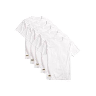 Imagem de Kit 5 Camisetas Brancas Basicas Masculina 100% Algodão 30.1
