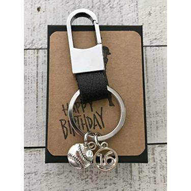 Imagem de Chaveiro de beisebol de couro softball de 16º aniversário masculino com lembrança de beisebol, softbol, presente com embalagem de presente para menino ou menina ele ou ela