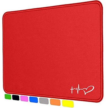 Imagem de TUVLVL Mouse Pad com borda costurada, resistente à água, tapete de mouse portátil, mousepad de base de borracha antiderrapante para laptop, computador e PC, 9,6 × 7,8 × 0,1 polegada (vermelho)