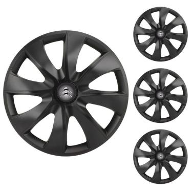 Imagem de Jogo Calota Aro 14 Prime Fosc Black Elitte Preto Fosco + Emblema Resinado Citroen (C3 C4 Aircross Berlingo)