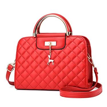 Imagem de Bolsa de mão feminina de couro acolchoado bolsa transversal com alça superior bolsa de ombro feminina com zíper, Vermelho