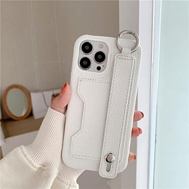 Imagem de Capa de carteira de couro com alça de pulso de luxo para iphone 11 12 13 14 14pro 13pro max mini x xr xs 7 8plus escudo protetor, branco, para iphone 7plus 8plus
