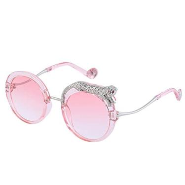 Imagem de Óculos de sol redondos femininos retrô leopardo óculos de sol para senhoras anti-luz azul óculos vintage, rosa c6, com a caixa
