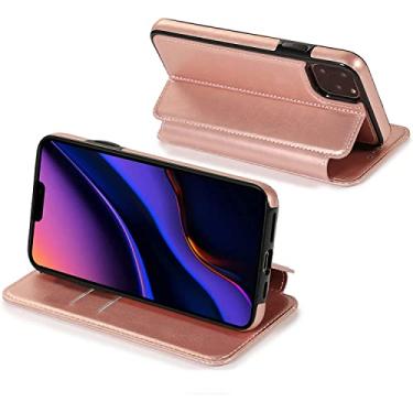 Imagem de HOUCY Capa para iPhone 13/13 Mini/13 Pro/13 Pro Max, capas protetoras de couro PU premium com fecho magnético, função de suporte e compartimentos para cartões (Cor: rosa, Tamanho: 13 6,1 polegadas)