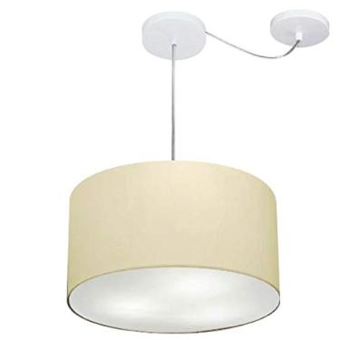 Imagem de Lustre Cilíndrico com Desvio de Centro Cúpula Tecido 40x21, Vivare Iluminação, Pendente4256 LA, Algodão Cru, Médio