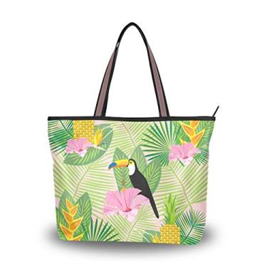 Imagem de Bolsa tipo sacola tropical com estampa exótica tucano, bolsa de ombro para mulheres e meninas, Multicolorido., Medium