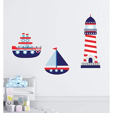 Imagem de Adesivo De Parede Barco, Farol Mar Tamanho Total 100cm x 50cm