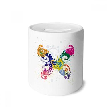 Imagem de DIYthinker Borboleta colorida com estampa floral Graffiti caixa para dinheiro caixa de cerâmica porta-moedas presente de cofrinho