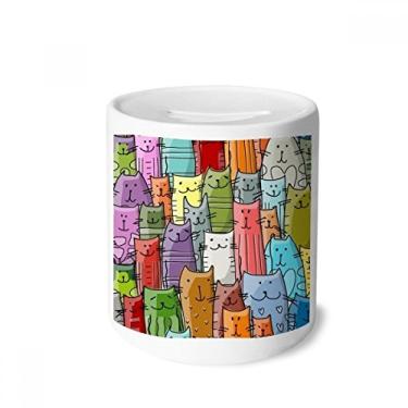 Imagem de DIYthinker Caixa de moedas de cerâmica com desenho animado sorrindo para gatos e amantes de animais de estimação, presente de cofrinho