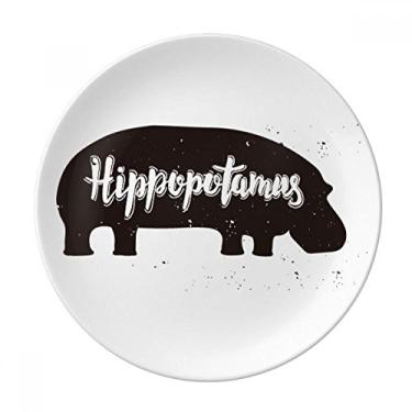 Imagem de Hipopótamo Prato de Animais Preto e Branco Decorativo de Porcelana Salver Prato de Jantar