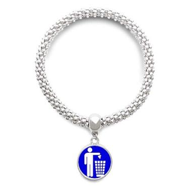 Imagem de DIYthinker Pulseira de prata com pingente quadrado azul da Rubbish com marcador de aviso e corrente ajustável