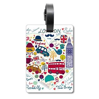 Imagem de Love Heart Big Ben Bus Bandeira do Reino Unido Bolsa de Bagagem Etiqueta Cartão de Bagagem Etiqueta Scutcheon Etiqueta