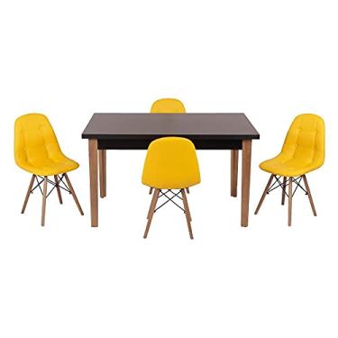 Imagem de Conjunto Mesa de Jantar Luiza 135cm Preta com 4 Cadeiras Botonê - Amarelo