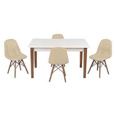 Imagem de Conjunto Mesa de Jantar Luiza 135cm Branca com 4 Cadeiras Botonê - Nude