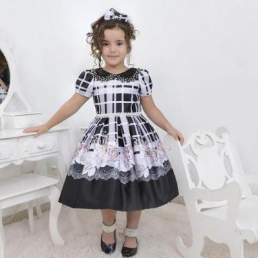 Imagem de Vestido Infantil Floral Preto Com Bordados Em Perolas - Moderna Menina