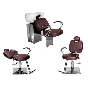 Imagem de Kit Salão Topázio 1 Cad Fixa + 1 Recl Base Quadrada + Lavatório Vinho