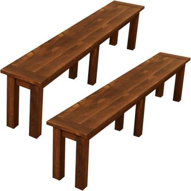 Imagem de Kit 02 Bancos De Madeira Maciça Pinus 200 Cm Rústico Vintage W02 Imbuia - Lyam Decor