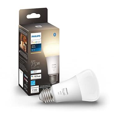 Imagem de Philips Hue Lâmpada inteligente branca A19 com lúmen médio, 1100 lúmens, compatível com Bluetooth e Zigbee (Hue Hub opcional), funciona com Alexa e Google Assistant, 1 lâmpada