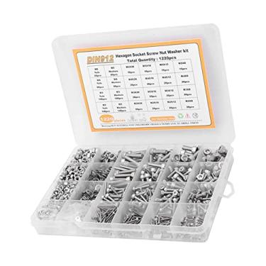 Imagem de Variedade de Arruela de Porca de Parafuso, 1220 Peças Variedade de Arruela de Porca de Aço Inoxidável M2 M3 M4 M5 Fixador de Soquete Hexagonal de Cabeça Redonda Com Parafusos de