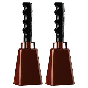 Imagem de Cowbells 2 peças, sino de vaca de aço de 20 cm com alça grande sininho de torcida para eventos esportivos, jogos de futebol, formatura, festa, fazenda, instrumento musical de percussão manual (ronze)