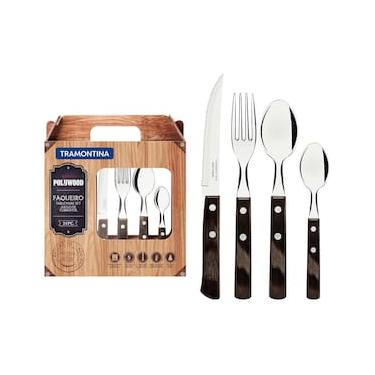 Imagem de Faqueiro 24 Peças Tramontina Polywood em Aço Inox - Castanho