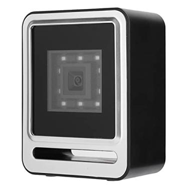 Imagem de ASHATA Scanner de código de barras com fio, leitor de código de barras fixo, 1D QR 2D mãos livres para desktop com cabo USB, luz LED de cabo USB, captura códigos de barras da tela do celular (prata)