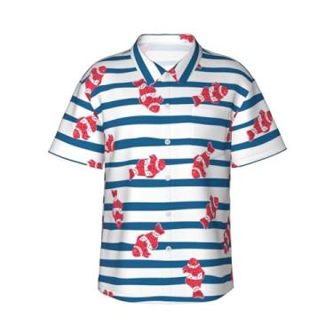 Imagem de Xiso Ver Camisa havaiana masculina manga curta casual camisa de praia casual de botão para festa de verão na praia, Peixe-palhaço, M