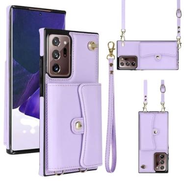 Imagem de Capa carteira para Samsung Galaxy Note 20 Ultra, capa com alça de pulso, capa flip de couro com bloqueio de RFID com 4 cartões de suporte, capa transversal à prova de choque para homens/mulheres