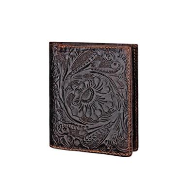 Imagem de Carteira masculina de couro, porta-cartão de crédito, bolso para moedas, carteira com proteção RFID, Flores - 3, tamanho �nico