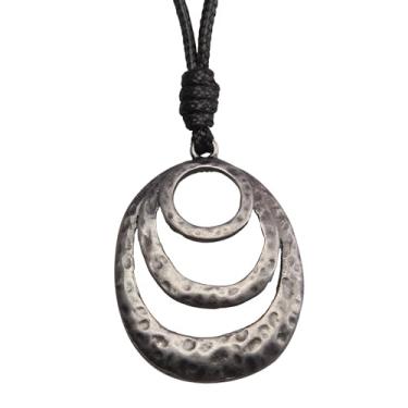 Imagem de AZORA Colar de pingente de anel múltiplo de cor bronze feito à mão estilo boho longo de corda de couro colar para mulheres, Couro, Sem Pedra Preciosa