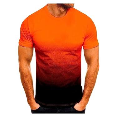Imagem de Camiseta masculina atlética manga curta gola redonda costura colorida camiseta de treino fina de secagem rápida, Laranja, P