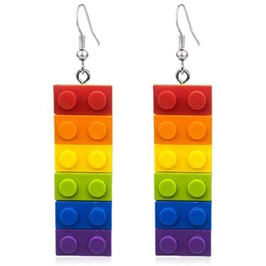 Imagem de QUPENGXU Brincos de blocos de construção coloridos com pingente de gota para mulheres, trumpet, Acrílico, Sem pedra preciosa