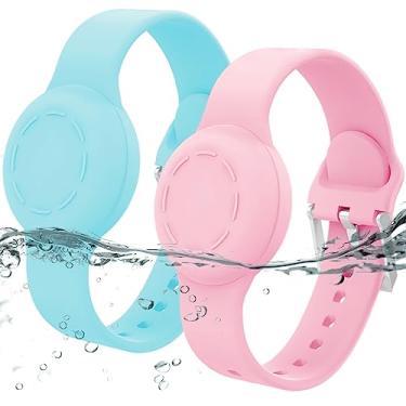 Imagem de Pulseira impermeável para crianças, pulseira de silicone compatível com Apple Air Tag, capa com suporte oculto para rastreador GPS antiperda ajustável para crianças pequenas (pacote com 2, verde menta