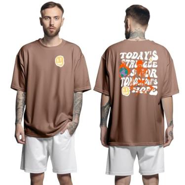 Imagem de Camisa Camiseta Oversized Streetwar Genuine Grit Masculina Larga 100% Algodão 30.1 Today's Struggle - Marrom - G