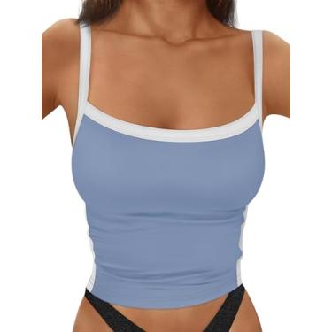 Imagem de Trendy Queen Camiseta feminina regata sem mangas costas nadador camiseta slim fit casual verão 2024, Azul-claro, X-Small