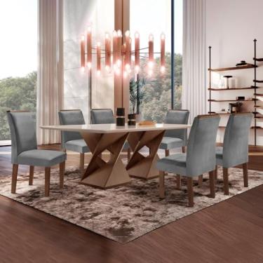 Imagem de Conjunto Sala De Jantar Genova Tampo Vidro/mdf com 6 Cadeiras Luísa Smart Plus Cel Móveis Chocolate/off White/cinza