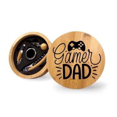 Imagem de Gamer Dad Conjunto de ferramentas de abridor de garrafas de vinho de bambu, presente para o pai, conjunto de vinho presentes para homens, kit de vinho, ferramentas de vinho essenciais, ideia de