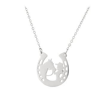Imagem de Yocoyee Colar com pingente de ferradura da sorte de aço inoxidável, colares de cavalo para mulheres, joias femininas, 2.6cm x 2.8cm, Aço inoxidável, Sem Pedra Preciosa
