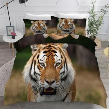 Imagem de Jogo de cama Tiger King, Beast, conjunto de 3 peças para decoração de quarto, capa de edredom de microfibra macia 264 x 232 cm e 2 fronhas, com fecho de zíper e laços