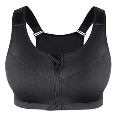 Imagem de Baoblaze Sutiã Esportivo Feminino com Zíper Push Up Sutiã Fitness Top Esportivo Acolchoado de Corrida para Ginástica - Preto L