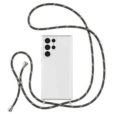 Imagem de UEEBAI Capa de telefone com cordão transversal para Samsung Galaxy S24 Ultra 5G, capa de telefone de silicone com alça de colar ajustável cinto macio cordão de pescoço cordão capa protetora à prova de